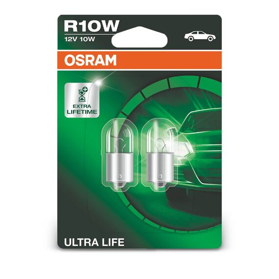 Osram ULTRA LIFE R10W Halogen, Schluss-, Kennzeichen-, Park- und Positionslicht, 5008ULT-02B, 12V PKW, Doppelblister (2 Stück)