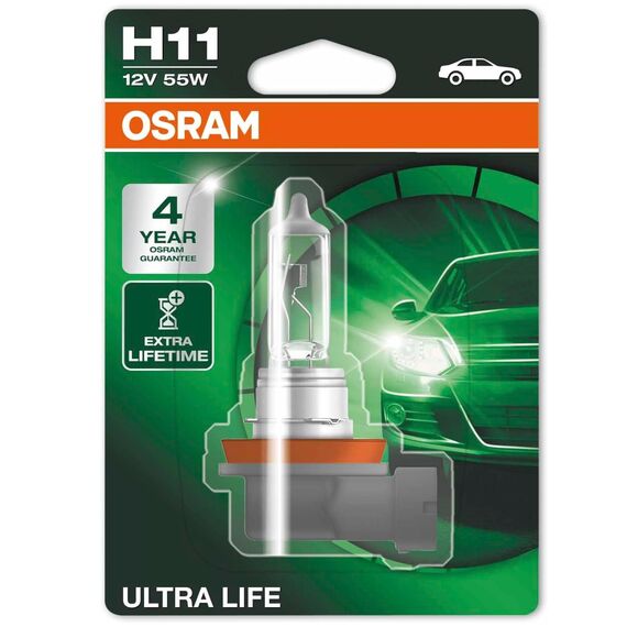 Osram ULTRA LIFE H11, Halogen-Scheinwerferlampe, 64211ULT-01B, 12V PKW, Einzelblister (1 Stück)