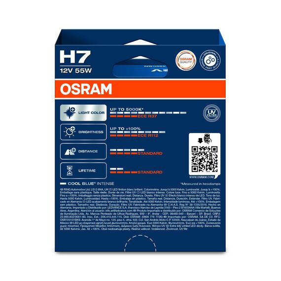 Osram COOL BLUE INTENSE H7, +100% mehr Helligkeit, bis zu 5.000K, Halogen-Scheinwerferlampe, LED-Look, Duo Box (2 Lampen)