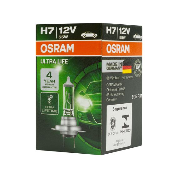 Osram ULTRA LIFE H7, Halogen-Scheinwerferlampe, 64210ULT, 12V PKW, Faltschachtel (1 Stück) (Packung mit 2)