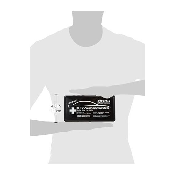 Kalff 23503 Auto Verbandskasten Kompakt Din 13164, Kfz Erste Hilfe Set, Box für Kofferraum, Notfall Zubehör für Pkw, Motorrad, Schwarz