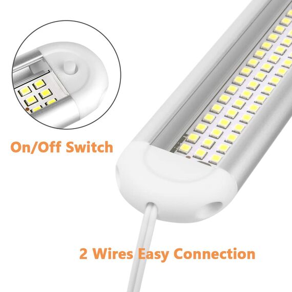 URAQT 120 LED Innenbeluchtung, 2 Stück 12V Leiste 1600LM 8W DC Innenlichtleiste Mit 2 Verlängerungskabeln y Schalter für Auto Wohnmobil Van Bus Caravan Boat Küche Bad Bar LKW