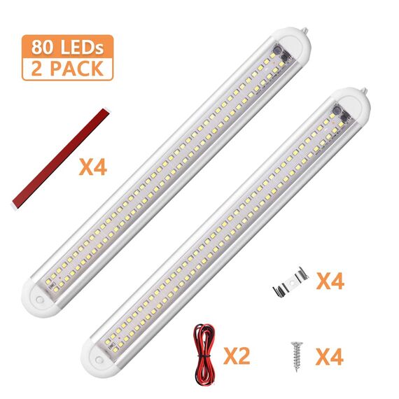 URAQT 12 V LED-Innenlichtleiste, 80 LEDs, 1600 lm, 8 W Gleichstrom, 12 Volt, LED-Lichtstreifen mit An-/Aus-Schalter mit 2 Verlängerungskabeln für Wohnmobil, LKW, Van, Wohnmobil, Anhänger