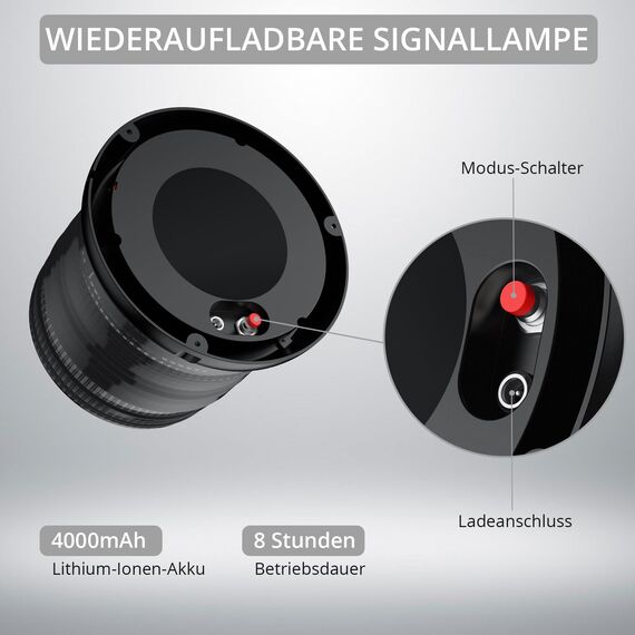 Justech Rundumleuchte 72LED Blitzleuchte Warnblinklicht Dreh-Stroboskop Licht Kabellose 6 Blitzmodi Warnleuchte mit Fernbedienung mit E57 IP65 Warnblinkleuchte Magnetfuß für 12V/24V LKW usw