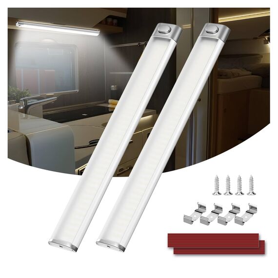 Kriogor 120 LED Innenbeleuchtung, 2 Stück 12V Leiste 1600LM 6W Led Lampe Wohnmobil mit Schalter, 30CM 6000K KFZ Beleuchtung Leiste für Auto Van Bus Caravan Boot Küche LKW Universal