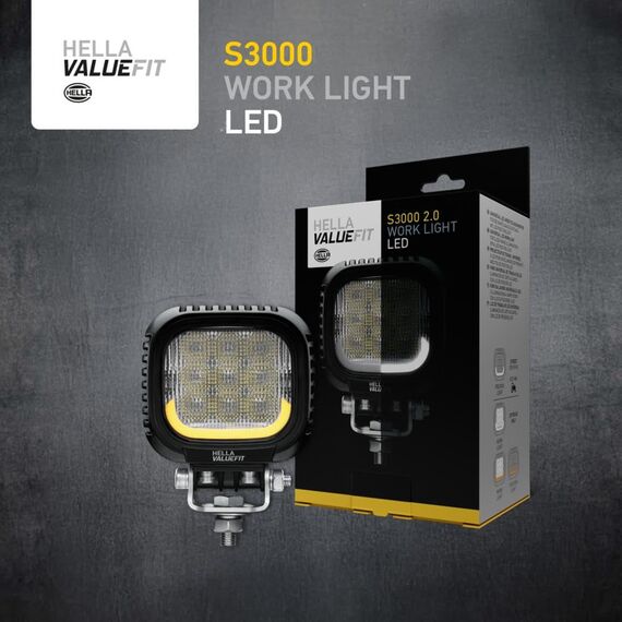 HELLA Valuefit S3000 LED Arbeitsscheinwerfer mit Positionslicht 12 - 24 Volt - 3000 echte Lumen - IP67 wasserdicht - Offroad Scheinwerfer für Traktor SUV UTV ATV - 1GA 357 109-031
