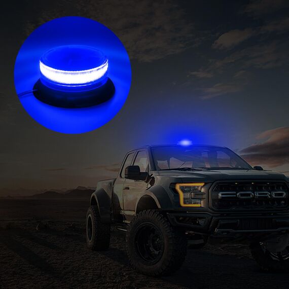 Dinfu Blaulicht akku LED Rundumleuchte blau batterie Blitzleuchten Magnetfuß 9 Blinkend Leuchtmodi mit Kfz-Ladekabel und USB-Kabel für Polizei Auto Pkw LKW UTV