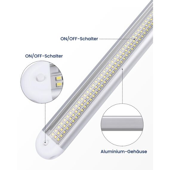 Bonlux 120 LED Auto Innenbeleuchtung, 4 Stück 12V LED Leiste Innenlichtleiste mit Schalter für Wohnmobil Van Bus Caravan Boat Küche Bad Bar LKW, 6500 K, 1800 Lm, Ultrahell