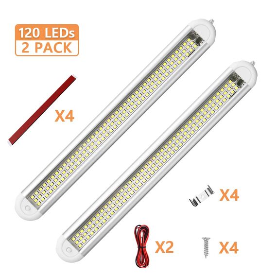 URAQT 120 LED Innenbeluchtung, 2 Stück 12V Leiste 1600LM 8W DC Innenlichtleiste Mit 2 Verlängerungskabeln y Schalter für Auto Wohnmobil Van Bus Caravan Boat Küche Bad Bar LKW