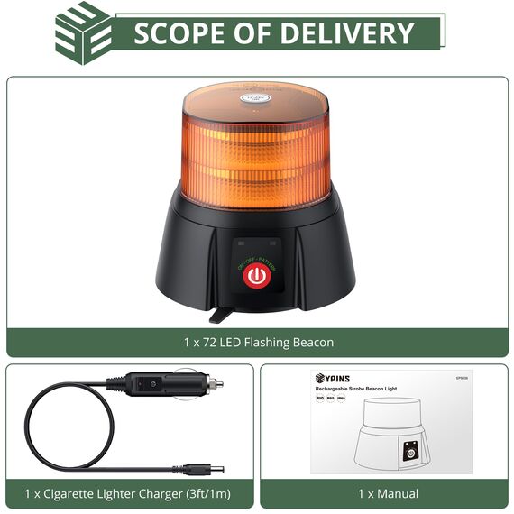 EYPINS Rundumleuchte akku, 12 Blitzmuster Warnleuchte 72 Led Orange Warnlicht Magnet Blinkleuchte Strobe Beacon Light 12V/24V mit Autoladekabel ür Auto LKW KFZ Truck Traktor Lieferwagen| E9 IP65