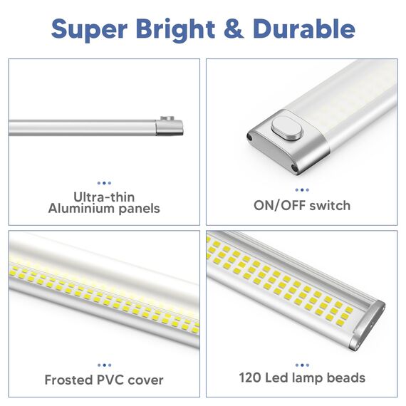 Kriogor 120 LED Innenbeleuchtung, 2 Stück 12V Leiste 1600LM 6W Led Lampe Wohnmobil mit Schalter, 30CM 6000K KFZ Beleuchtung Leiste für Auto Van Bus Caravan Boot Küche LKW Universal
