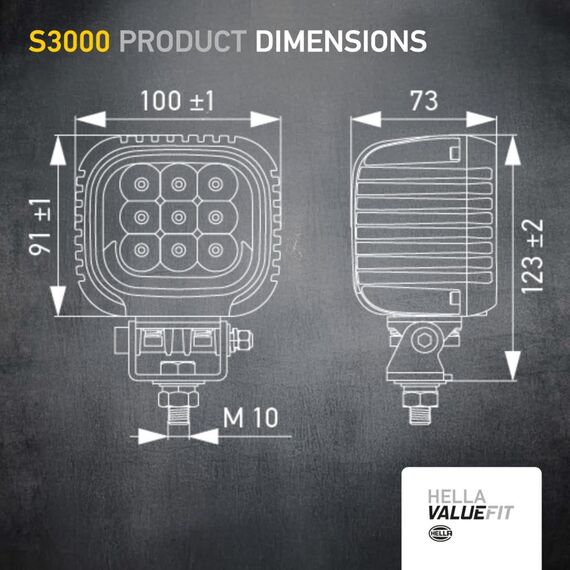 HELLA Valuefit S3000 LED Arbeitsscheinwerfer mit Positionslicht 12 - 24 Volt - 3000 echte Lumen - IP67 wasserdicht - Offroad Scheinwerfer für Traktor SUV UTV ATV - 1GA 357 109-031