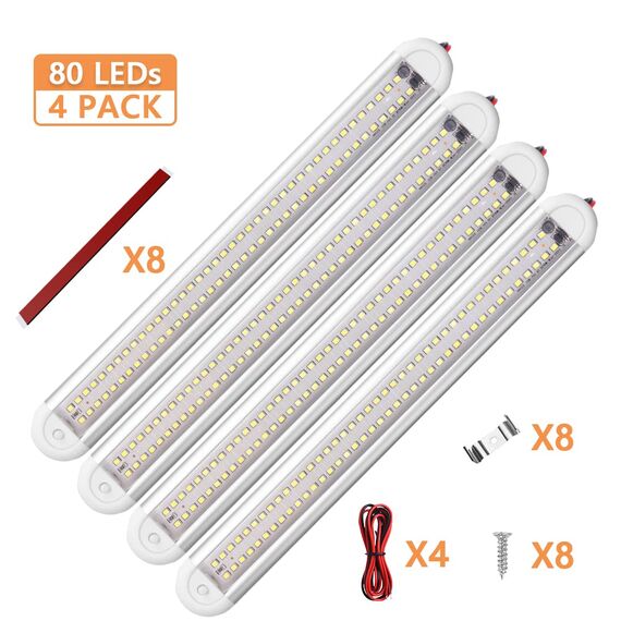 URAQT 12 V LED-Innenlichtleiste, 80 LEDs, 1600 lm, 8 W Gleichstrom, 12 Volt, LED-Lichtstreifen mit An-/Aus-Schalter mit 2 Verlängerungskabeln für Wohnmobil, LKW, Van, Wohnmobil, Anhänger