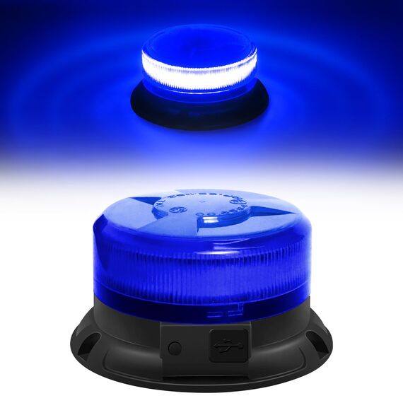 Dinfu Blaulicht akku LED Rundumleuchte blau batterie Blitzleuchten Magnetfuß 9 Blinkend Leuchtmodi mit Kfz-Ladekabel und USB-Kabel für Polizei Auto Pkw LKW UTV