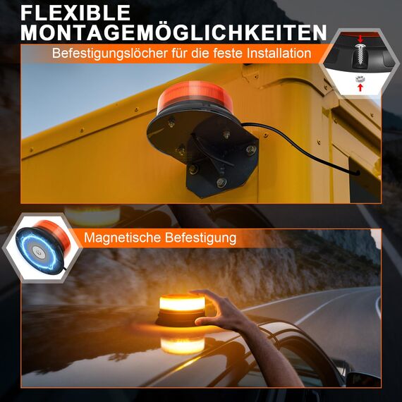 Dinfu LED Rundumleuchte Gelb Warnleuchte Orange 12V LED Rundumkennleuchte mit magnetischem und 9 Modes für Auto Traktor UTV Anhänger SUV J-eep KFZ LKW