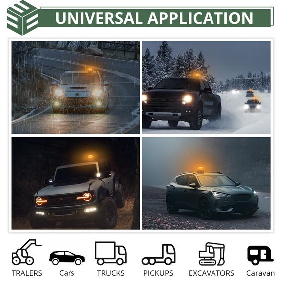 EYPINS Rundumleuchte akku, 12 Blitzmuster Warnleuchte 72 Led Orange Warnlicht Magnet Blinkleuchte Strobe Beacon Light 12V/24V mit Autoladekabel ür Auto LKW KFZ Truck Traktor Lieferwagen| E9 IP65