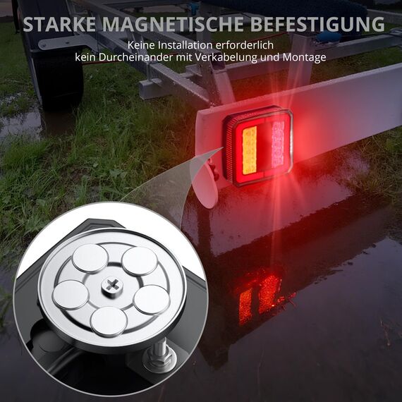Justech 2x 40LEDs Anhänger Rückleuchten mit Magneten mit 7,35m Kabel und 7-Pol-Stecker 12V Rückfahrleuchten Rücklicht mit 4 Funktionen IP65 Rückfahrlicht Bremsleuchte für Anhänger LKW Wohnwagen E9 E57