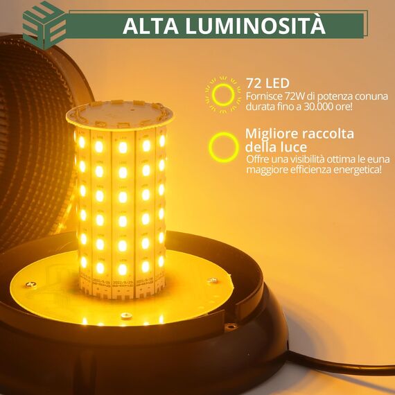 EYPINS Rundumleuchte 12V 24V 72 LED-Warnleuchte Auto, Gelb Rundumleuchte Magnet 6 Modi Blinklicht Auto, 5M Kabel Warnlicht Blinkleuchte Strobe Beacon Light für Truck KFZ LKW SUV | PC-Antireflex-Visier