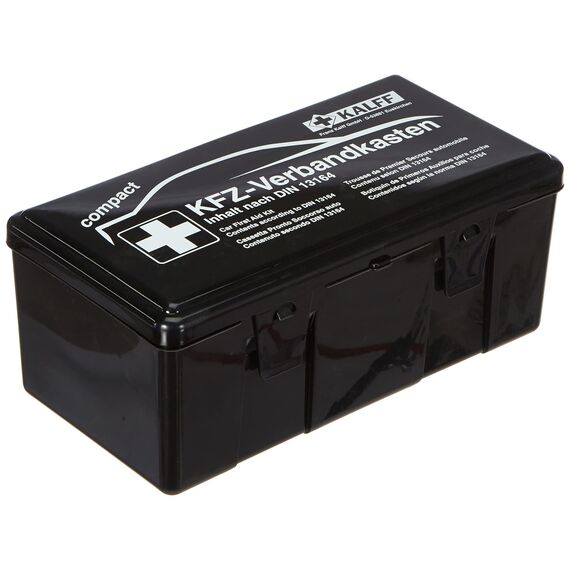 Kalff 23503 Auto Verbandskasten Kompakt Din 13164, Kfz Erste Hilfe Set, Box für Kofferraum, Notfall Zubehör für Pkw, Motorrad, Schwarz