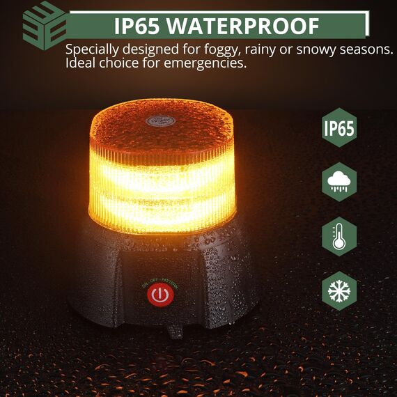 EYPINS Rundumleuchte akku, 12 Blitzmuster Warnleuchte 72 Led Orange Warnlicht Magnet Blinkleuchte Strobe Beacon Light 12V/24V mit Autoladekabel ür Auto LKW KFZ Truck Traktor Lieferwagen| E9 IP65