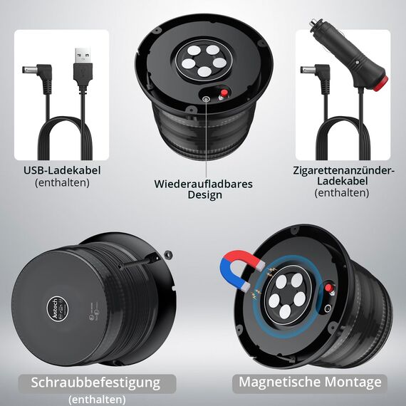 Justech Rundumleuchte 72LED Blitzleuchte Warnblinklicht Dreh-Stroboskop Licht Kabellose 6 Blitzmodi Warnleuchte mit Fernbedienung mit E57 IP65 Warnblinkleuchte Magnetfuß für 12V/24V LKW usw