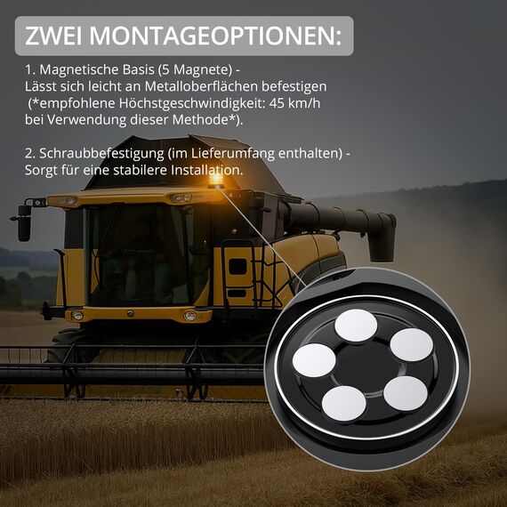 Justech 72LED Warnleuchten Notbeleuchtung Rundumleuchte 16x16x12.5cm Blitzleuchte 6 Blitzmuster mit 5m Netzkabel 12/24V Amber Notfallblinklampe Magnetfuß mit E57 Zulassung und Zigarettenanzünde