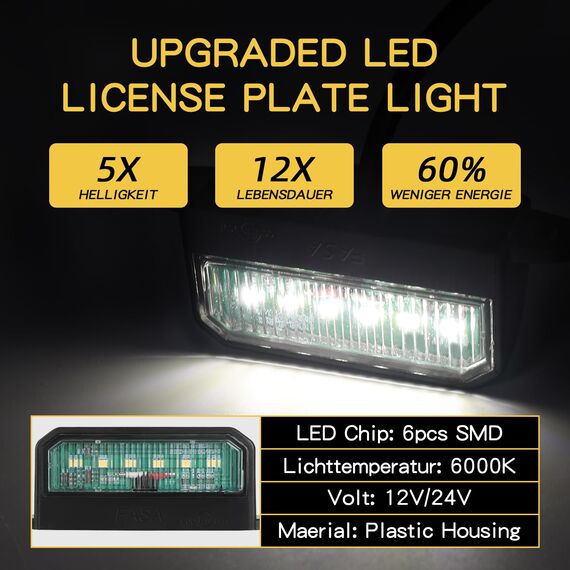 AOHEWEI 2 x LED-Kennzeichenleuchten Hinten Kennzeichenleuchten 12~24V Wasserdicht Perfekt Für LKW-LKW Oder Boot