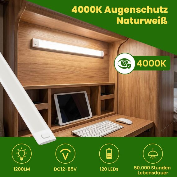 Bonlux 12V LED Lampe Wohnmobil, 12 Volt Leiste für Campingbus, 12V 120LED Streifen & Auto Innenbeleuchtung, Leuchten für Wohnmobil, Caravan, Boot, 4000K, 2 Stück