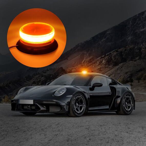 Dinfu LED Rundumleuchte Gelb Warnleuchte Orange 12V LED Rundumkennleuchte mit magnetischem und 9 Modes für Auto Traktor UTV Anhänger SUV J-eep KFZ LKW