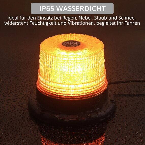 Justech 40 LEDs Warnleuchte Rundumleuchte 360° Gelb Blitzleuchte 7 modus mit 5m Netzkabel Doppelter Schraube 12V / 24V Warnlicht mit Magnetfuß Notfallblinklampe Magnet Transparent für Auto LKW usw