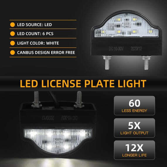 AOHEWEI 2 x LED-Kennzeichenbeleuchtung, Kennzeichenbeleuchtung, 12~24 V, wasserdicht, perfekt für Auto, Anhänger, LKW, Boot