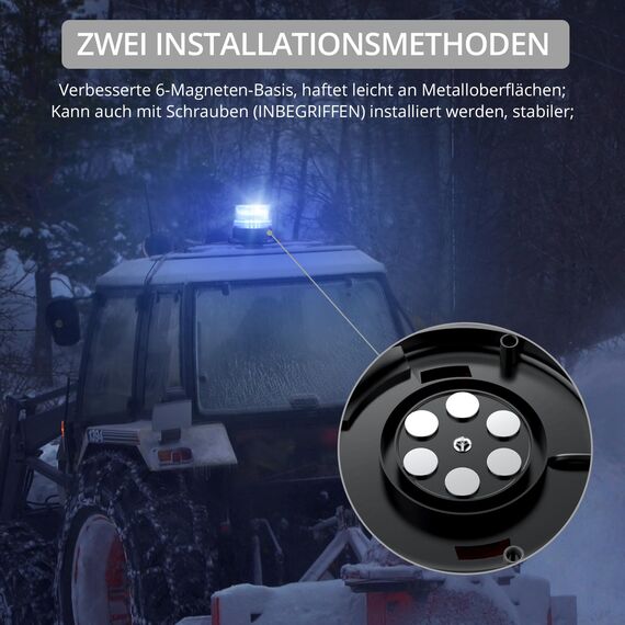 Justech 40 LEDs Rundumleuchte 360° Blau Warnleuchte Blitzleuchte 7 modus mit 5m Netzkabel Doppelter Schraube 12V / 24V Warnlicht mit Magnetfuß Notfallblinklampe Magnet Blau Licht für Auto LKW Anhänger