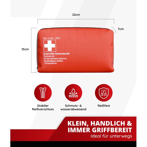 Thomatex® KFZ Verbandstasche 2026/2027 [DIN 13164-2022] – Kompakter Verbandskasten – Lange Haltbarkeit – Erste-Hilfe-Set, StVO-konform – Rot