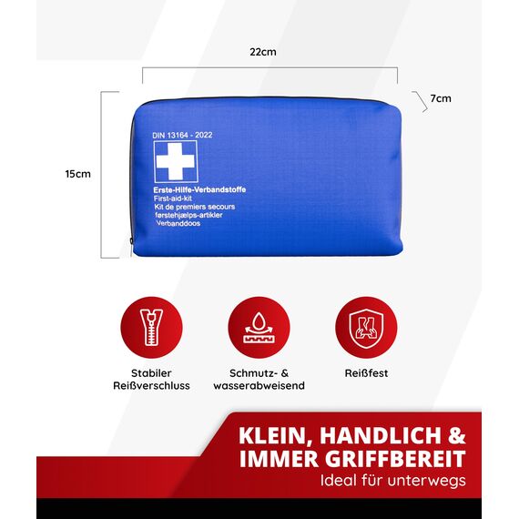 Thomatex® KFZ Verbandstasche 2026/2027 [DIN 13164-2022] – Kompakter Verbandskasten – Lange Haltbarkeit – Erste-Hilfe-Set, StVO-konform – Blau