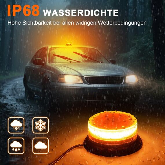Dinfu LED Rundumleuchte Gelb Warnleuchte Orange 12V LED Rundumkennleuchte mit magnetischem und 9 Modes für Auto Traktor UTV Anhänger SUV J-eep KFZ LKW