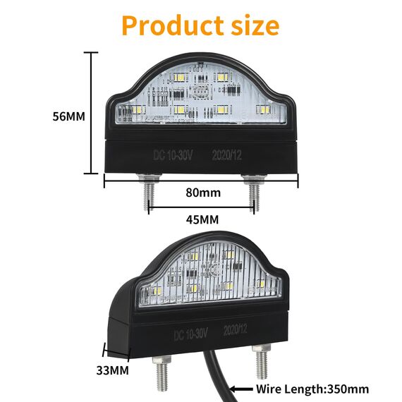 AOHEWEI 2 x LED-Kennzeichenbeleuchtung, Kennzeichenbeleuchtung, 12~24 V, wasserdicht, perfekt für Auto, Anhänger, LKW, Boot