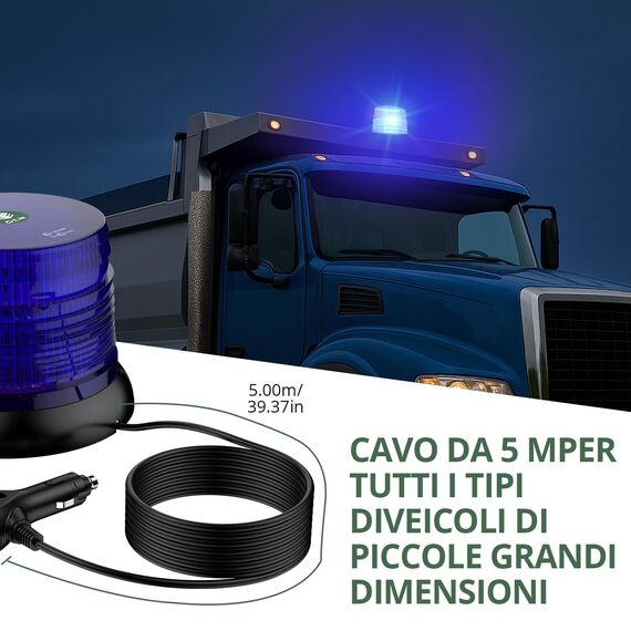 EYPINS Rundumleuchte 12V 24V 72 LED-Warnleuchte Auto, Blau Rundumleuchte Magnet 6 Blitzmuster Blinklicht Auto, 5M Kabel Warnlicht Blinkleuchte Strobe Beacon Light für Truck KFZ LKW Traktor SUV
