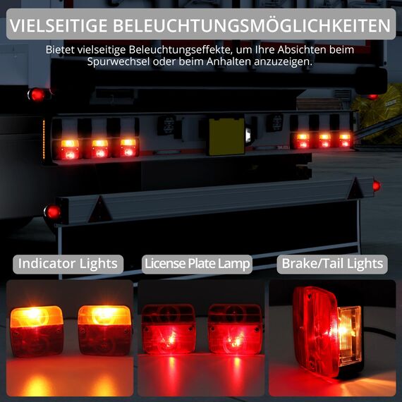 Justech Rückleuchten Rücklicht Set PKW-Anhänger Rücklicht Komplettset Leuchtensatz Anhängerbeleuchtung 12V 7-Pin Stecker mit 7,5m Kabel 5 Funktionen mit E11 für Wohnwagen Anhänger KFZ