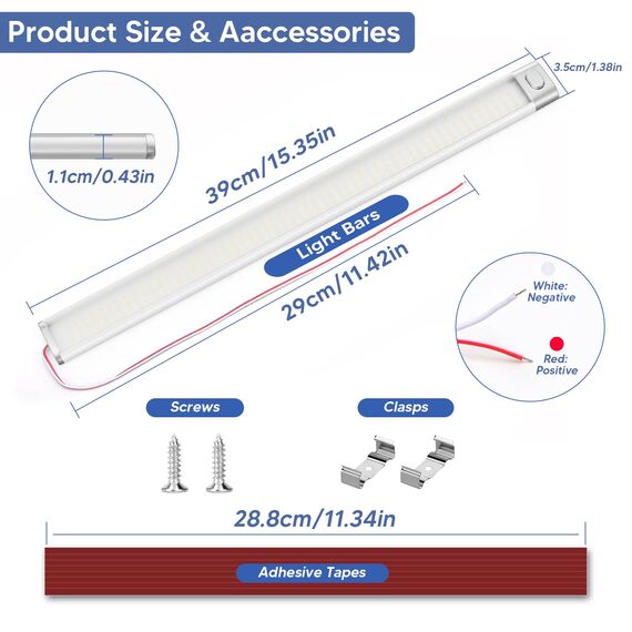 Kriogor 168 LED Innenbeleuchtung, 2 Stück 12V Leiste 2000LM 8W Led Lampe Wohnmobil mit Schalter, 40CM 6000K KFZ Beleuchtung Leiste für Auto Van Bus Caravan Boot Küche LKW Universal