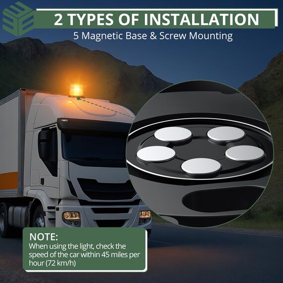 EYPINS Rundumleuchte 12V 24V 72 LED-Warnleuchte Auto, Gelb Rundumleuchte Magnet 6 Blitzmuster Blinklicht Auto, 5M Kabel Warnlicht Blinkleuchte Strobe Beacon Light für Truck KFZ LKW Traktor SUV