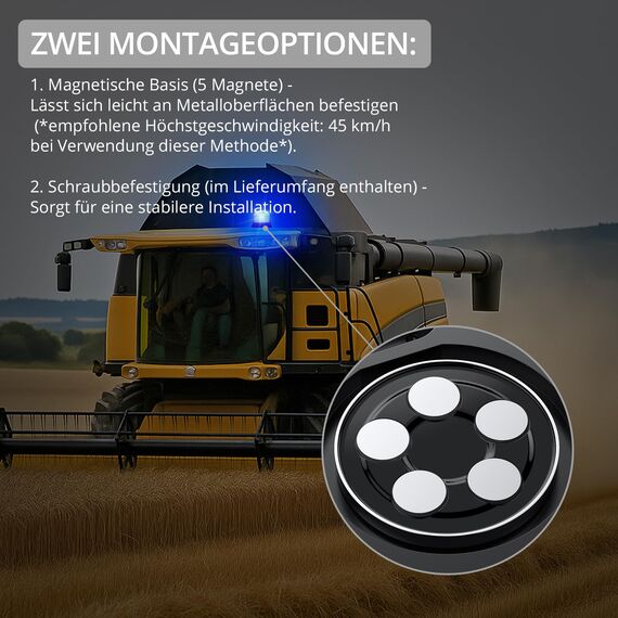 Justech 72LED Warnleuchten Notbeleuchtung Blau Rundumleuchte 16x16x12.5cm Blitzleuchte 6 Blitzmuster mit Zigarettenanzünde + 5m Netzkabel 12/24V Notfallblinklampe Magnetfuß mit E57 Zulassung