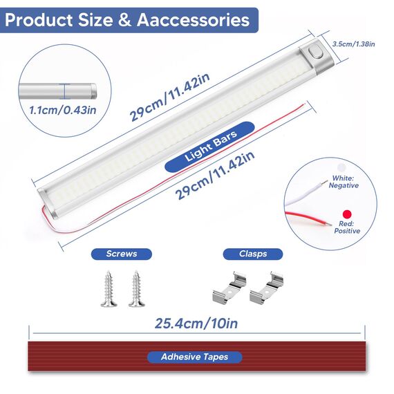 Kriogor 120 LED Innenbeleuchtung, 2 Stück 12V Leiste 1600LM 6W Led Lampe Wohnmobil mit Schalter, 30CM 6000K KFZ Beleuchtung Leiste für Auto Van Bus Caravan Boot Küche LKW Universal