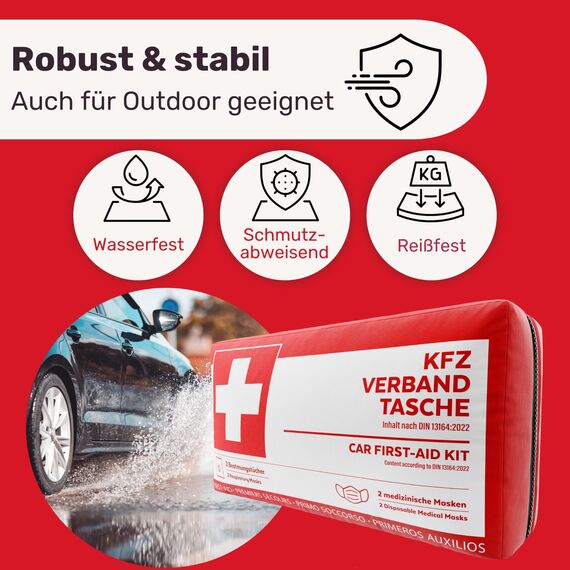 KFZ Verbandstasche nach aktueller Norm 2026 inkl. Beatmungstüchern - KFZ Verbandskasten europaweit nutzbar - Erste Hilfe Set Verbandkasten DIN 13164:2022 (StVO konform)