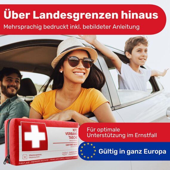 KFZ Verbandstasche nach aktueller Norm 2026 inkl. Beatmungstüchern - KFZ Verbandskasten europaweit nutzbar - Erste Hilfe Set Verbandkasten DIN 13164:2022 (StVO konform)