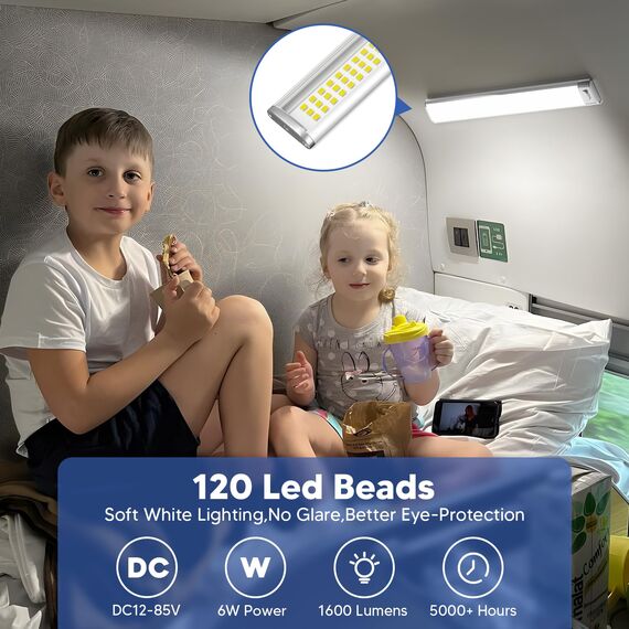 Kriogor 120 LED Innenbeleuchtung, 2 Stück 12V Leiste 1600LM 6W Led Lampe Wohnmobil mit Schalter, 30CM 6000K KFZ Beleuchtung Leiste für Auto Van Bus Caravan Boot Küche LKW Universal