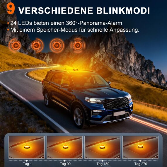 Dinfu LED Rundumleuchte Gelb Warnleuchte Orange 12V LED Rundumkennleuchte mit magnetischem und 9 Modes für Auto Traktor UTV Anhänger SUV J-eep KFZ LKW