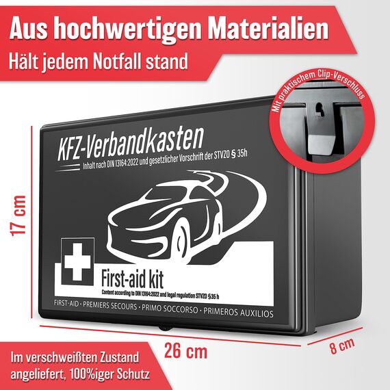 HELDENWERK Auto Verbandskasten 2026 europaweit einsetzbar & geprüft (StVO konform) - KFZ Erste-Hilfe-Set Verbandskasten DIN 13164 zertifiziert - PKW Verbandkasten Tasche, Erste Hilfe Kasten