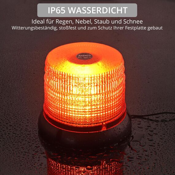 Justech 72LED Warnleuchten Notbeleuchtung Rundumleuchte 16x16x12.5cm Blitzleuchte 6 Blitzmuster mit 5m Netzkabel 12/24V Amber Notfallblinklampe Magnetfuß mit E57 Zulassung und Zigarettenanzünde