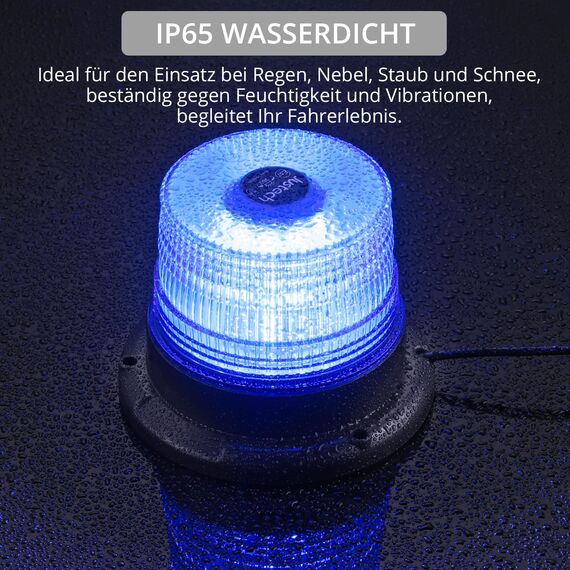 Justech 40 LEDs Rundumleuchte 360° Blau Warnleuchte Blitzleuchte 7 modus mit 5m Netzkabel Doppelter Schraube 12V / 24V Warnlicht mit Magnetfuß Notfallblinklampe Magnet Blau Licht für Auto LKW Anhänger