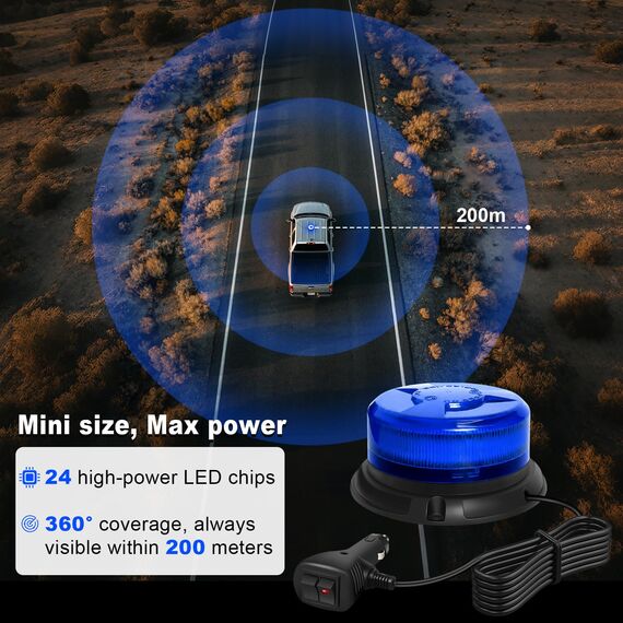 Dinfu Blaulicht Auto 12V Rundumleuchte blau magnet Frontblitzer 9 Blinkend Leuchte Warnleuchte mit 3 Meters Kfz-Ladekabel für Polizei Auto Pkw LKW UTV
